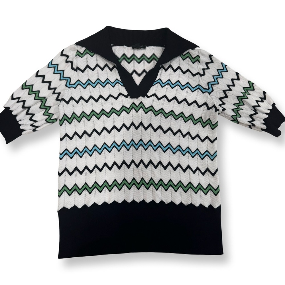 TALBOTS KNIT SHORT SLEEVE SWEATER V NECK ZIGZAG CHEVRON LAYERING PETITE CASUAL - Picture 3 of 7